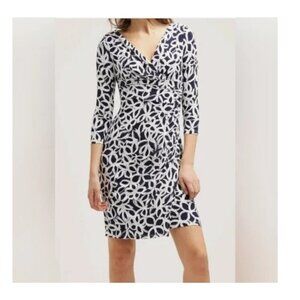 LAUREN Ralph Lauren Women's V-Neck 3/4 Sleeve Grey White Faux Wrap Dress Size 12